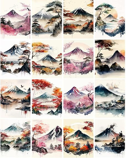 PIXILUV Vintage Postcards (24 pcs 4"x6" each) Japan Watercolor Fuji and Sakura Vintage Postcards Book Illustrations Reprint