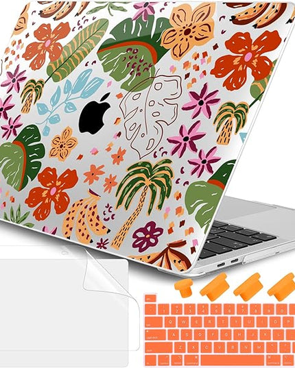 DONGKE Compatible with MacBook Pro 13 inch Case 2024 2023-2020 Release A2338 M2/M1 A2251 A2289 with Retina Display & Touch ID, Plastic Hard Shell & Keyboard Cover & Screen Film - Tropical Florals
