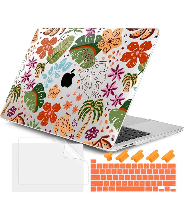 DONGKE Compatible with MacBook Pro 13 inch Case 2024 2023-2020 Release A2338 M2/M1 A2251 A2289 with Retina Display & Touch ID, Plastic Hard Shell & Keyboard Cover & Screen Film - Tropical Florals