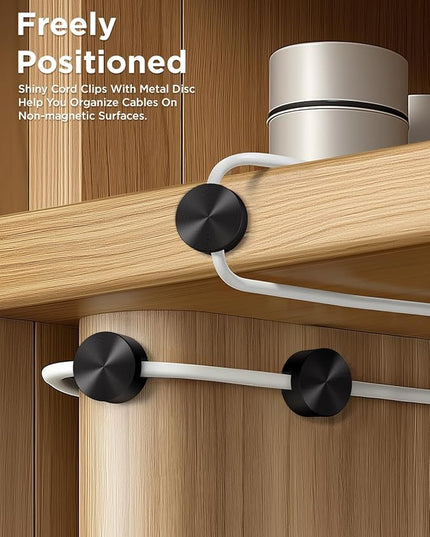Magnetic Cord Holder Metal Black, Maveek Silicone Cable Clips Magnet Wire Management Cord Organizer for Bedside Table Office Desk Laptop Computer Charging Cables Outdoor Indoor (5 Piece)