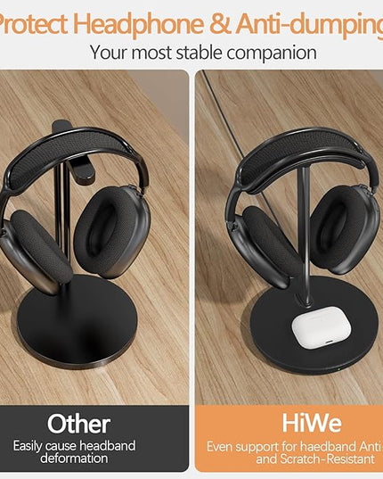 Headphone Stand with Wireless Charger, Gaming Headset Holder Hanger Rack 2 IN 1 Wireless Charging Station Dock for iPhone 15/14/13/12/11 Series, Samsung, AirPods Pro/3/2 and Desk All Headphones, Black