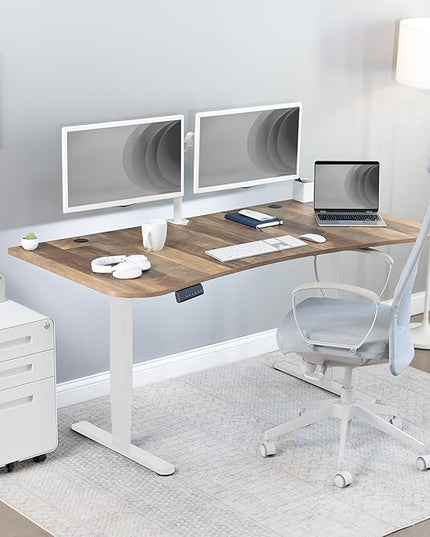 VIVO Electric 63 x 32 in Dual Motor Standing Desk, Memory Height Adjustment, 2B Series, Reclaimed Wood Top White Frame, DESK-KIT-2W1P
