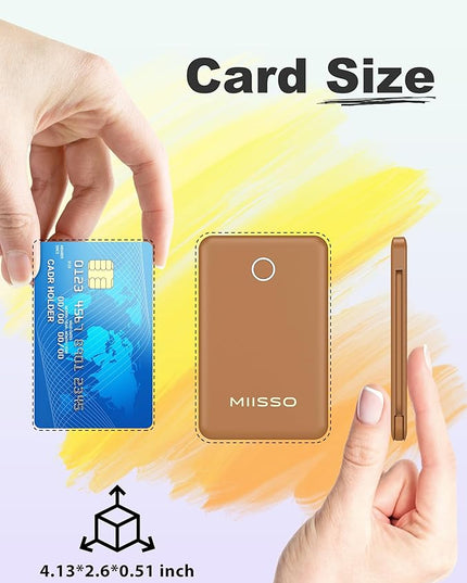 miisso 6000mah Ultra Slim Built in Cables Power Bank, Card Size Built in USB C Cords Battery Pack Portable Charger for Phones, 3 Output External Battery Pack Compatible with iPhone, Brown