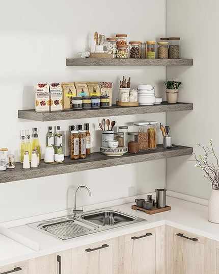 RICHFOCUS 40Inch Floating Shelves for Wall 2 Pack Shelves for Bedroom|Kitchen|Bathroom Wall Mounted Rustic Wood Floating Shelf with Invisible Brackets for Books|Storage|Decor, Grey