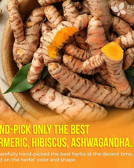 FreshDrinkUS, Premium Harmony Herbal Tea | 60 Tea bags | 100% Natural Turmeric, Hibiscus, Ashwagandha, Goji Berry, Reishi, Cinnamon & Orange Peel – Naturally Aromatic Caffeine-Free Tea