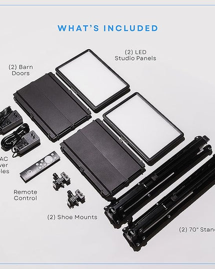 Lume Cube Studio Panel 2-Point Lighting Kit | Edge Lit LED Bicolor Light Panels 3200k - 5600k | Rechargeable Lithium Battery, Adjustable Color, Brightness, 70" Stands, Wireless Remote Included