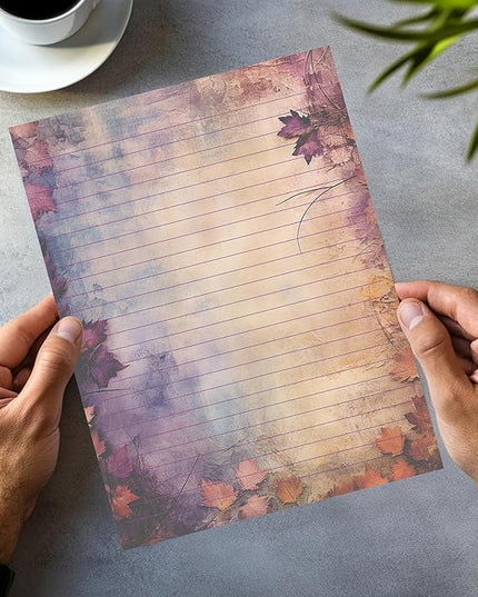 PARTH IMPEX 56 Sheets Vintage Lined Writing Paper 8.5x11 - Letter Size Ruled Stationery Rustic Old Looking Letterhead Printer Paper - 120gsm Thick Decorative Colored Antique Aged Autumn Design