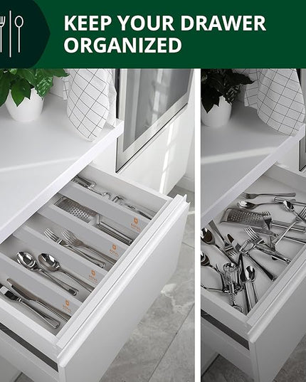 ROYAL CRAFT WOOD Adjustable Bamboo Drawer Dividers Organizers - Expandable Drawer Organization Separators For Kitchen, Dresser, Bedroom, Bathroom and Office, 4-Pack (Large (up to 22")) (Gray)