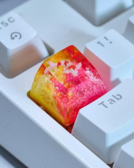 Kohaku Koi Fish Artisan Keycap Pink Yellow Ocean Coral Reef R1 SA Profile Custom Keycaps 1U ESC Handmade Gaming Resin Key Cap Cherry MX Switch Compatible Mechanical Keyboard Koi Lover Gift