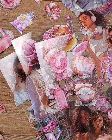 Auguro PET 20 Sheets 180 Pre-Cut Summer Stickers for Scrapbooking People Beach Scrapbook Sticker Transparent Stickers for journaling Junk journaling Supplies