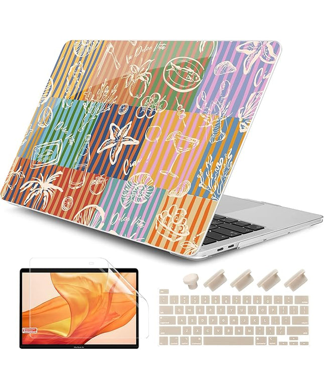 DONGKE Compatible with MacBook Pro 13 inch Case 2024 2023-2020 Release A2338 M2/M1 A2251 A2289 with Retina Display & Touch ID, Plastic Hard Shell & Keyboard Cover & Screen Film - Italy Mood