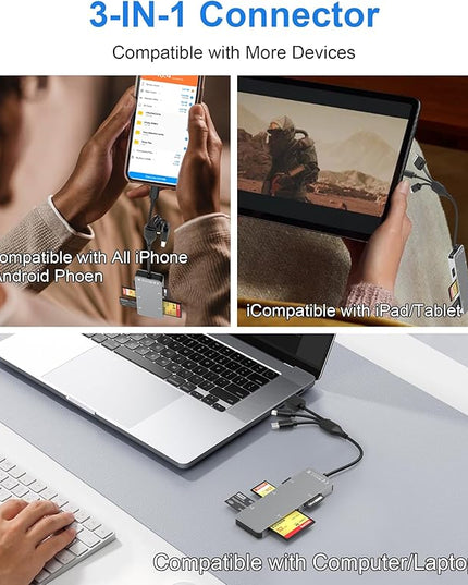 Memory Stick Pro Duo Adapter for iPhone/USB C/PC - Aluminum 5 in 1 SD/TF/CF/MS/XD Picture Card Reader, Multi Memory Card Reader USB C Lightning OTG Adapter Memory Stick Pro Duo Mark 2 Adapter