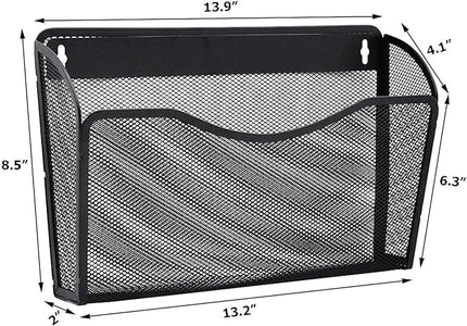 EASEPRES 3 Single Pocket Mesh Hanging File Organizer, Vertical Wall Mounted Magazine File Holder, Mount Basket Mail Paper Document Folder Organizing for Office, Home and School, Black