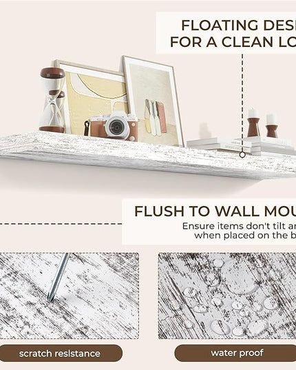 RICHFOCUS 55Inch Floating Shelves for Wall 2 Pack Shelves for Bedroom|Kitchen|Bathroom Wall Mounted Rustic Distressed Wood Floating Shelf with Invisible Brackets for Books|Storage|Decor, Rustic