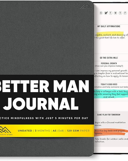 PRODUCTIVITY STORE Better Man Journal - Gratitude Journal – 5 Minute Journal - Reflection Manifestation Journal for Mindfulness & Self Care Journal – Goal/Guided Gratitude Journal for Men