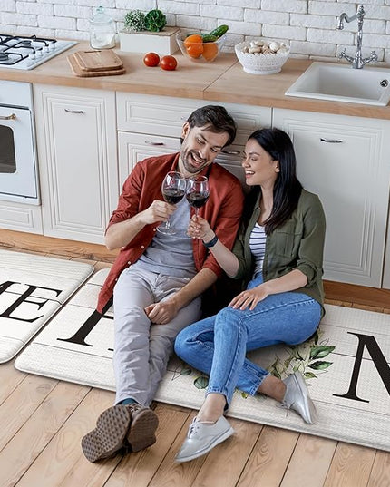 KIMODE Anti Fatigue Kitchen Mats for Floor, Farmhouse Kitchen Rugs Sets of 2, Cushioned Kitchen Floor Mats, Comfort Standing Mats for Sink, Laundry, Office, Desk White 20"x47"+20"x32"