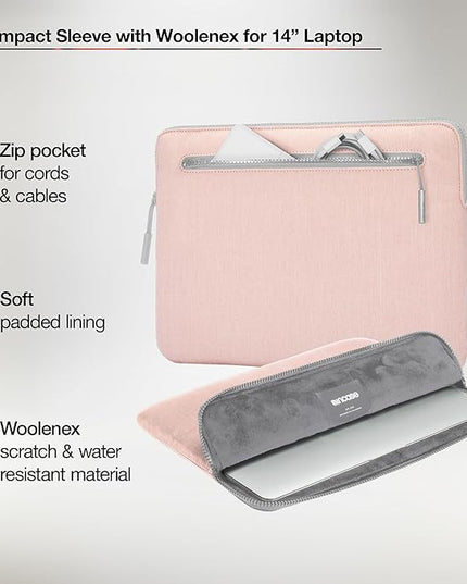 Incase Compact Laptop Sleeve with Woolenex - 14" MacBook/Laptop and iPad/Tablet Sleeve, Computer Case and Cover, Lightweight, Weather Resistant, with Slip Pocket for Accessories - Blush Pink