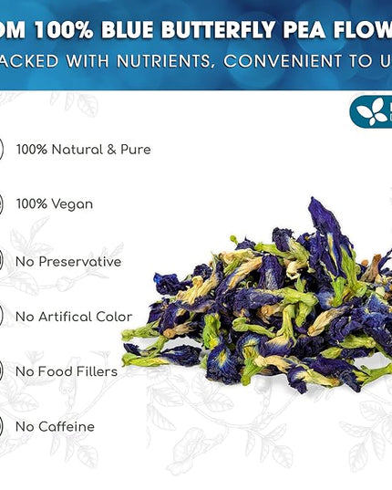 FreshDrinkUS, Premium 8oz Blue Butterfly Pea Flowers Dried – Premium Whole Flower Herbal Tea – Vibrant Blue Natural Color – Caffeine-Free Loose Flower Tea. Vegan