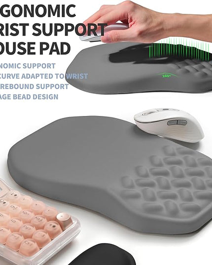 2-in-1 Ergonomic Set, Wave Keyboard Wrist Rest and Massage Slope Mouse Pad Wrist Support, Rebound Memory Foam for Relieve Carpal Tunnel Syndrome and Wrist Pain (Dark Grey)