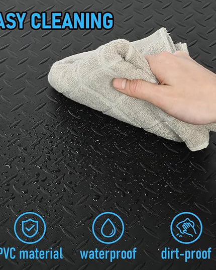 3 x 7 FT Anti Fatigue Mats Industrial 15/16 Inch Thick Soft Sponge Ergonomic Mat Durable Heavy Duty Diamond Plate for Standing Non Slip Industrial Grade Floor Mat for Leg & Back Pain Black