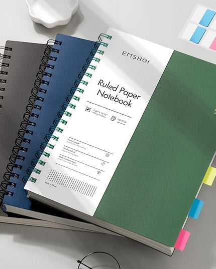 EMSHOI B5 Spiral Notebook College Ruled Lined Journal, Large 7.48" X 10.15", 300 Pages/150 Sheets, 100gsm Thick Paper, Waterproof Hardcover, for Office School Women Men Work Writing Notes, Green