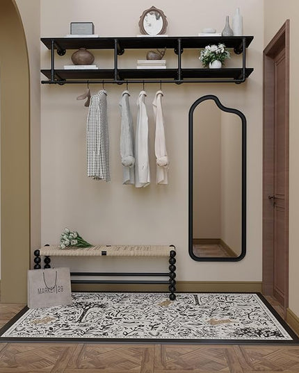 Wall Mounted Clothes Rack 12 Inch Deep, 72 Inch Heavy Duty Garment Rack with Real Black Wood Shelf, Multi-Purpose Hanging Rod & Space-Saving Closet Storage Organizer