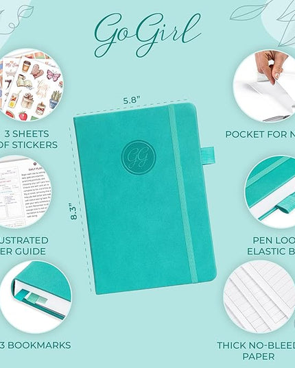 GoGirl Self-care Journal – Daily Mental Health Notebook with Mood & Wellness Trackers – Personal Development, Meditation & Reflection Journal for Women – Hardcover, Lasts 3 Months (Turquoise)