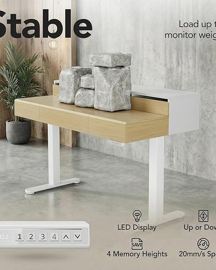 ErGear Electric Standing Desk with 5 Solid Wood Drawers, 48 x 26 Inches Whole Piece Desktop, with Desktop Riser Stand, Compatible with C-Clamp Monitor Arms, Modern Office Desk, Light Walnut