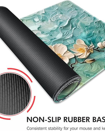 Galdas Gaming Mouse Pad XXL XL Large Long Extended Big Mousepad Non-Slip Rubber Keyboard Desk Pad with Stitched Edges for Laptop Home Office (31.5x11.8x0.08 Inch) … (Painting Flowers)