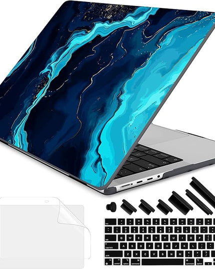 DONGKE Case for M5 MacBook Pro 14 inch 2025 2024-2021 M4 M3 M2 M1, Plastic Hard Shell Cover Compatible with A3434 A3112 A3401 A3185 A2992 A2779 A2442, Retina XDR Display & Touch ID, Blue Marble
