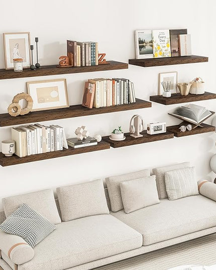 RICHFOCUS 48Inch Floating Shelves for Wall 2 Pack Shelves for Bedroom|Kitchen|Bathroom Wall Mounted Rustic Wood Floating Shelf with Invisible Brackets for Books|Storage|Decor, Rustic Brown