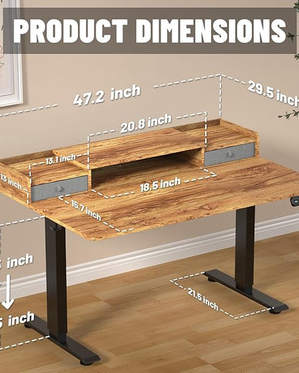 48 x 30 Inch Electric Standing Desk with 2 Drawers, Adjustable Height Widened Stand Up Desk with Storage, Sit to Stand Ergonomic Workstation for Home Office, Light Rustic