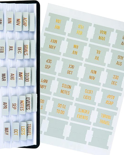 DiverseBee Gold Foil Planner Monthly Tabs, 24 Peel and Stick Laminated Tabs for Notebooks (12 Month and 4 Blank), Calendar Stickers for Planners, Dividers (Jade)