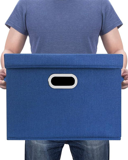 TYEERS Large Storage Bins with Lids, Collapsible, Washable, Fabric Storage Boxes for Organizing, 17.3x11.8x11.4 inches, 5 Pack, Classic Blue