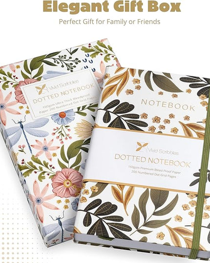 VIVID SCRIBBLES Dotted Journal – 160gsm Bleed Proof Thick White Paper – 200 Numbered Dot Grid Pages – 5.8 x 8.3 inch Dotted Notebook