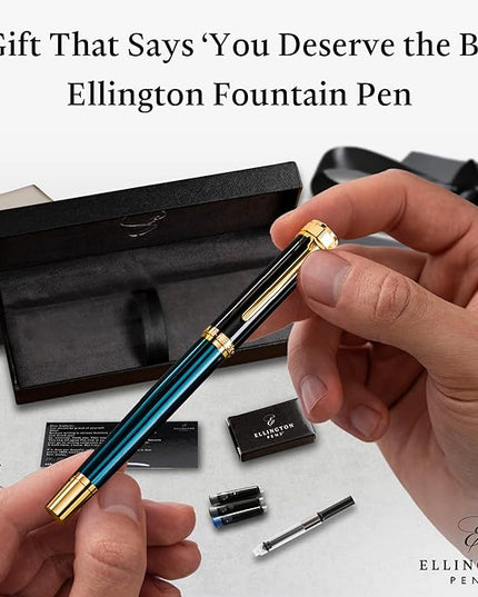 Ellington Pens Luxury Fountain Pen Set - Extra Fine Nib - Includes 3 Ink Cartridges, Refillable Ink Converter, Gift Box -Fountain Pens For Writing, Calligraphy, Journaling, Sketching (Urban Hunter)
