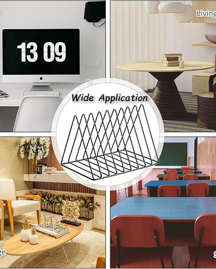 Shimeyao 6 Pieces Magazine Holder Triangle File Holder Book Record Metal Vinyl Record Storage Magazine Rack Multifunction Triangle File Organizer Sorter for Decor Home Office (Black)