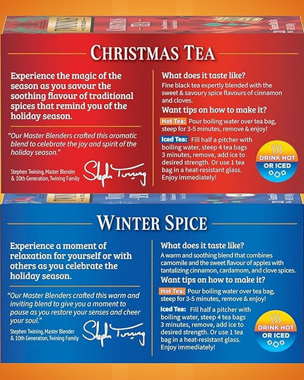 Twinings Holiday Variety Pack Tea Bags, Christmas Tea and Winter Spice, 20 Count (Pack of 4), Enjoy Hot or Iced