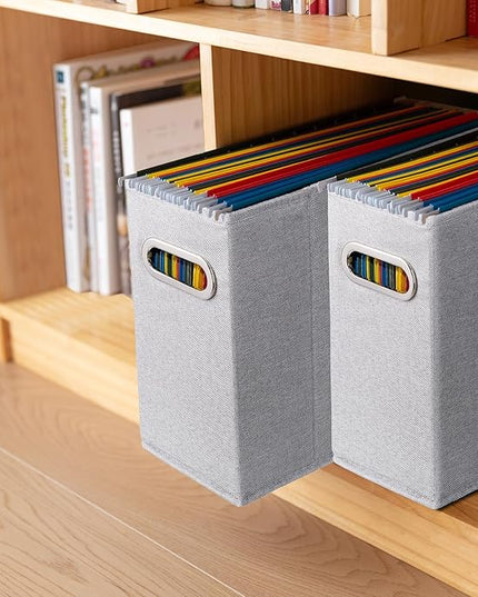4 Packs Letter Size File Organizer, File Folders Organizer, Fabric Storage Box, Collapsible Paper Organizer with Metal Handle, Smooth PVC Rails, Only Box (Light Gray)