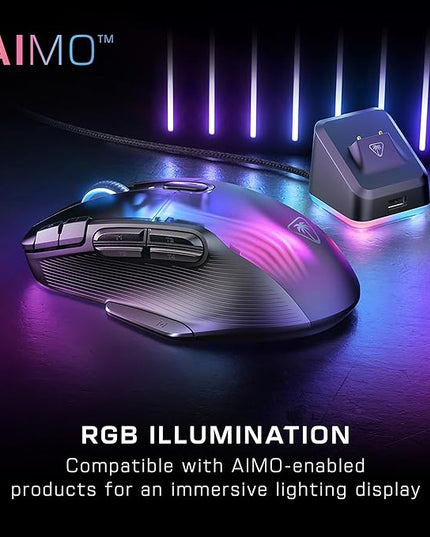 Turtle Beach Kone XP Air Wireless RGB Gaming Mouse, 19000 DPI Optical Sensor, 100-hour Rechargeable Battery & Charging Dock, 29 Programmable Inputs, Ergonomic Design, Bluetooth, 4D Wheel – Black