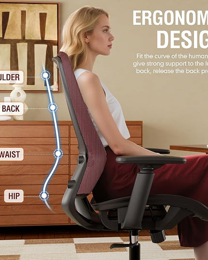 ELABEST T96 Mesh Office Chair,Ergonomic Computer Desk Chair,Sturdy Task Chair- Adjustable Lumbar Support & Armrests,Tilt Function,Comfort Wide Seat,Swivel Home Office Chair
