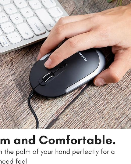Macally Silent Wired Mouse - Slim & Compact USB Mouse for Apple Mac or Windows PC Laptop/Desktop - Designed with Optical Sensor & DPI Switch - Simple & Comfortable Wired Computer Mice (Space Gray)