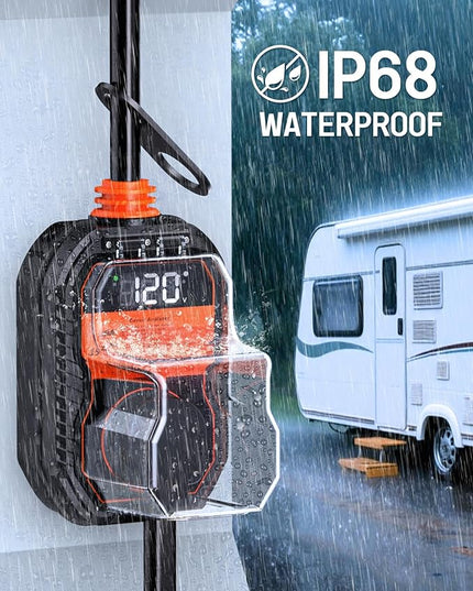 15,000J RV Surge Protector 30 Amp with LED Display, 30 Amp RV Surge Protector with Voltage Monitoring, Clear Error Codes, Comprehensive Detection, IP68 Waterproof Cover