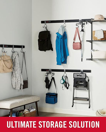 Rubbermaid FastTrack Garage Storage Utility Hooks 5 Piece Black All in One Rail Hook Kit and Tool Organizer Heavy Duty for Home/Garage/Shed/Garden