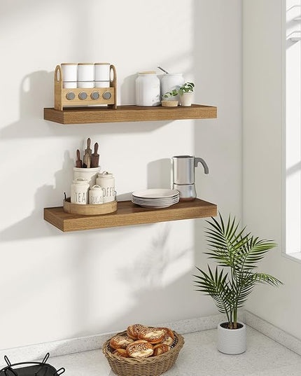 Dreamland 24 Inches Floating Shelves for Wall, 8" Deep Long Floating Shelves Set of 2, Large Display & Storage Shelf, Wall Shelf for Bathroom Bedroom Living Room Kitchen Office, Walnut