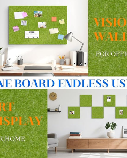DOLLAR BOSS Felt Cork Board Tiles, 6 Packs 12" x 12" 1/2" Thick Cork Bulletin Board Self Adhesive Corkboards for Walls with 60 Pushpins for Home Office Kitchen School Decor Display, Green