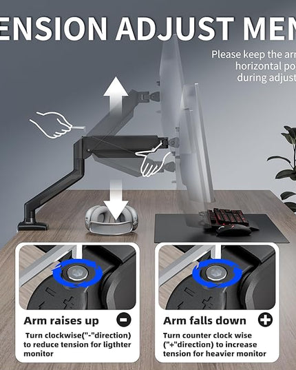 Single Monitor Arm Desk Mount，Gas Spring Monitors Arm for 17-32 inch Screens,Adjustable Computer Monitors Stand up to 4.4 to 19.8 lbs,Vesa Mount with Clamp and Grommet Base, VESA 75 & 100mm