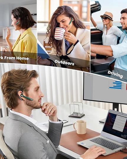 ICOMTOFIT Bluetooth Headset, Wireless Bluetooth Earpiece V5.0 Hands-Free Earphones with Built-in Mic for Driving/Business/Office, Compatible with iPhone and Android (Green)