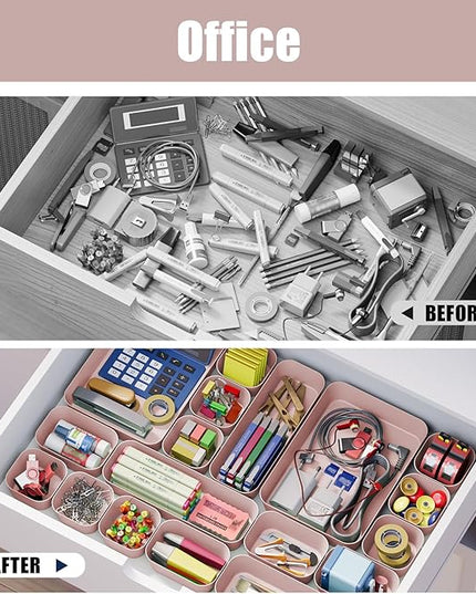 Plastic Drawer Organizers, 28 PCS Drawer Organizer Bins, Bathroom and Vanity Organizer Plastic Tray, Makeup organizer and storage for Makeup, Bedroom, Kitchen Gadgets Utensils and Office