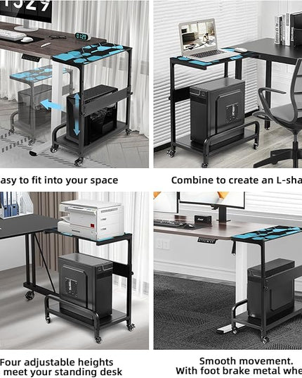 Height Adjustable Computer Tower Stand, Compact Printer Stand, 2 Tier for ATX Case, Extra Large CPU Floor Stand PC Tower Stand CPU Holder Cart with Guard Rail 32.7" X 21.6" X 15.8", Blue